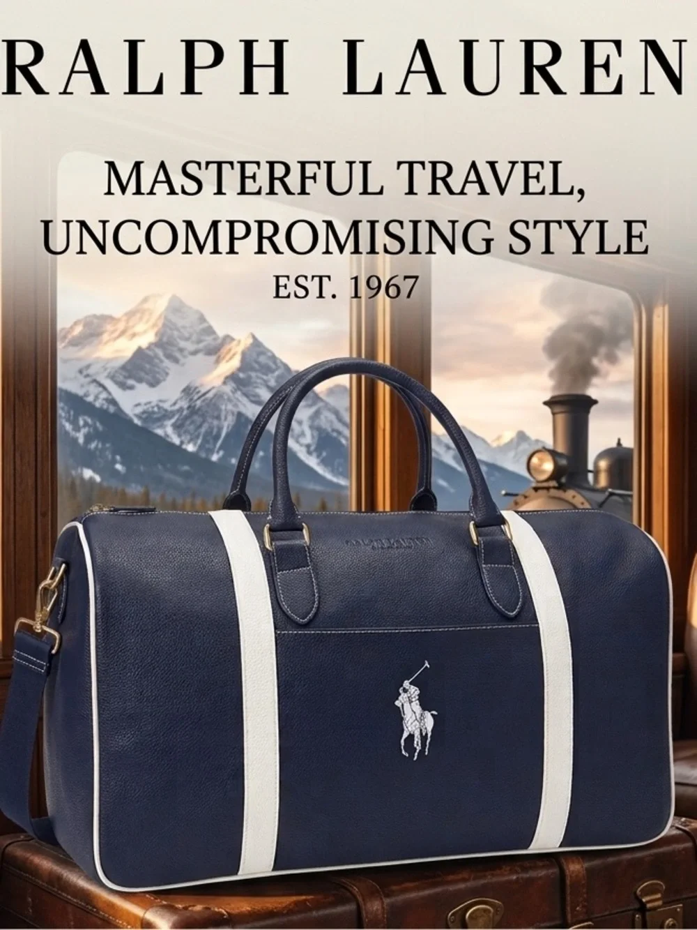 Polo by Ralph Lauren Navy and White Striped Pebbled Duffel